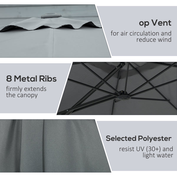 Parasol déporté de 8 pieds avec base en croix, gris foncé