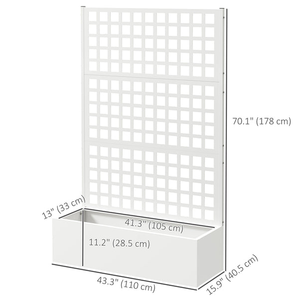 Jardinière surélevée galvanisée avec treillis pour plantes grimpantes, blanche