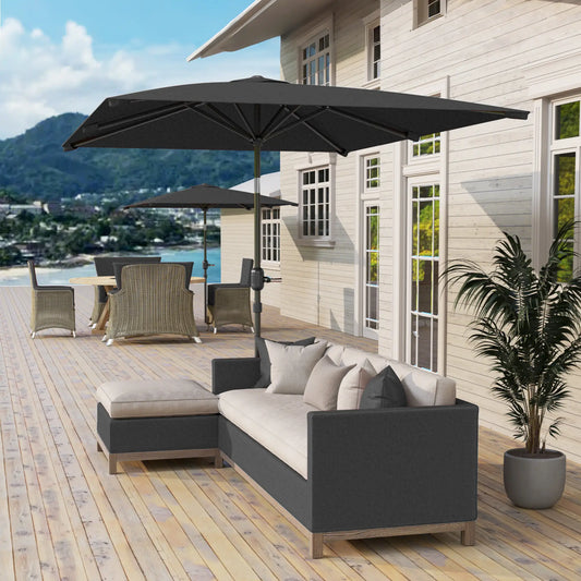 Outsunny 2 x 3 m Rectangular Tilting Aluminum Garden Parasol, Garden Umbrella, Outdoor Parasol with Crank, Dark Grey