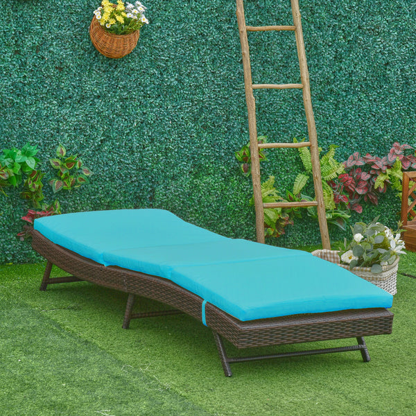 Chaise longue en rotin avec dossier réglable sur 5 positions, turquoise