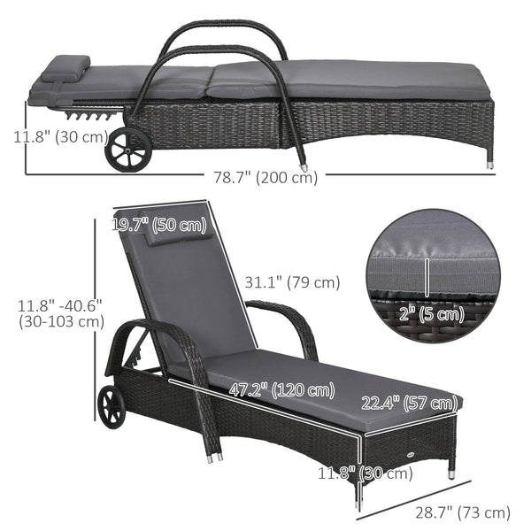 Chaise longue with headrest and 5-level adjustable backrest