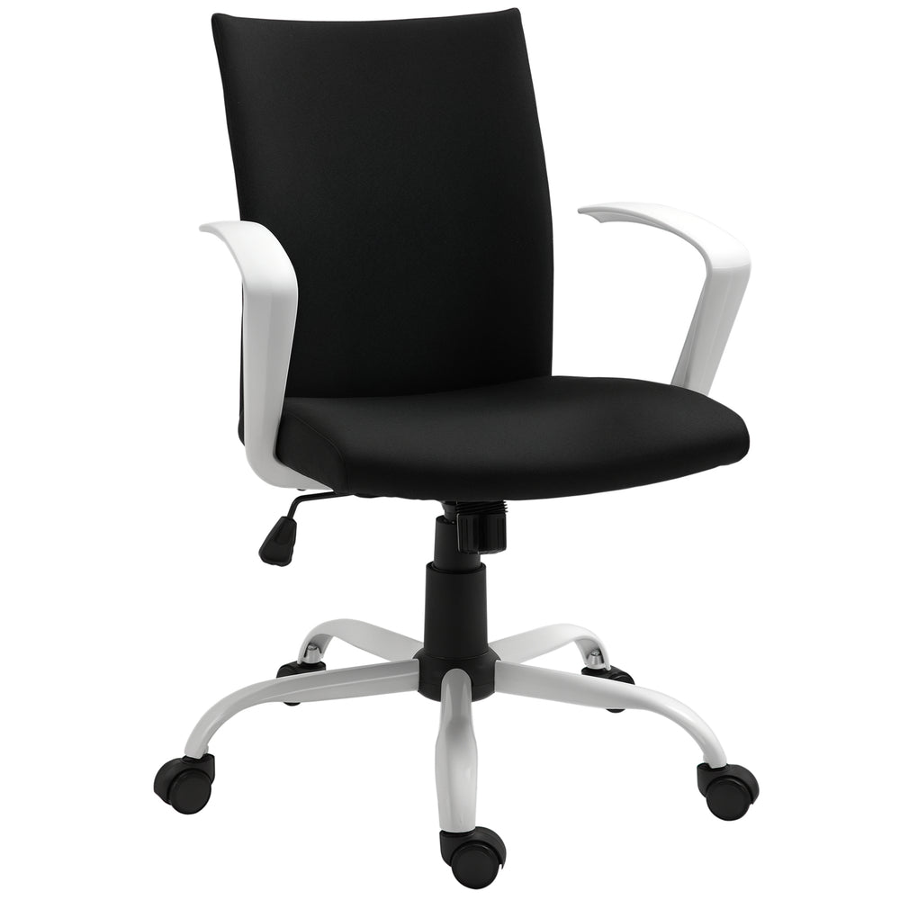Linen office chair, mid-height back, reclining and swiveling, black