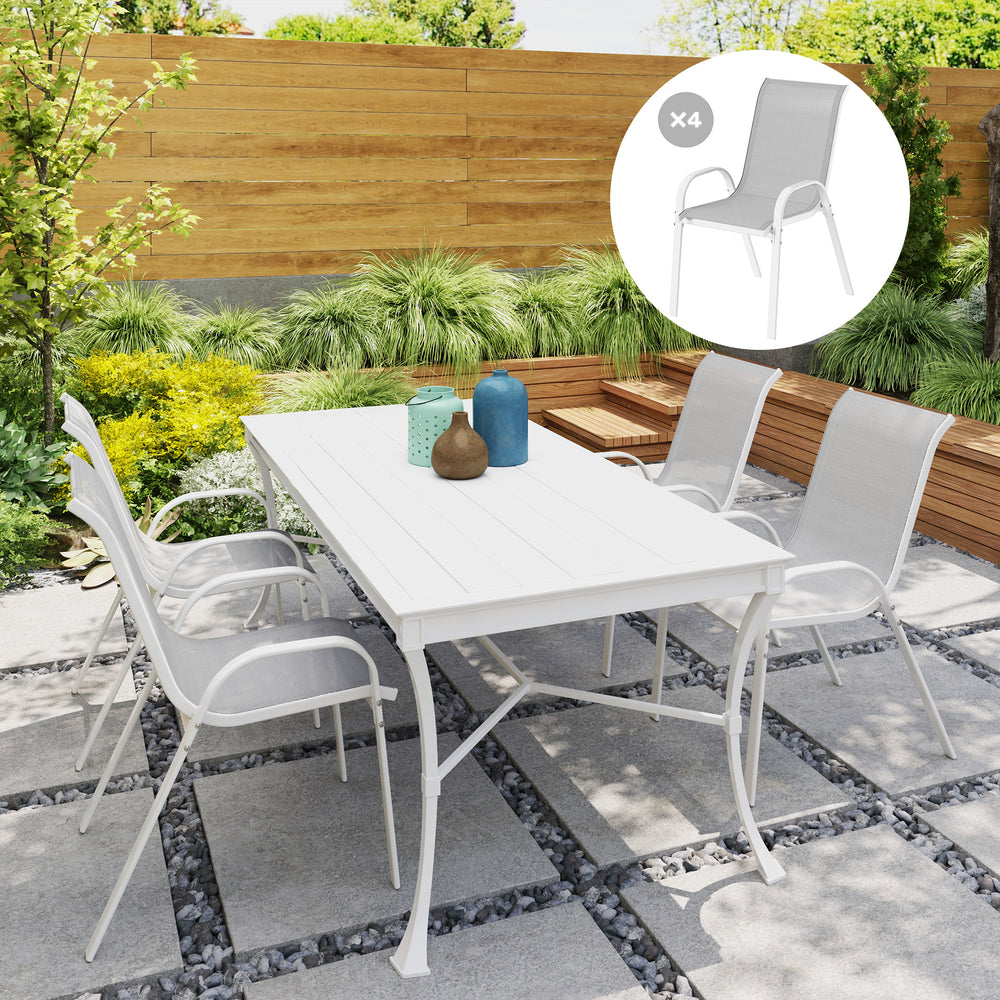 Set of 4 Outdoor Dining Chairs, Stackable Lawn Chairs with High Back, Breathable Mesh Seat for Garden Porch, White