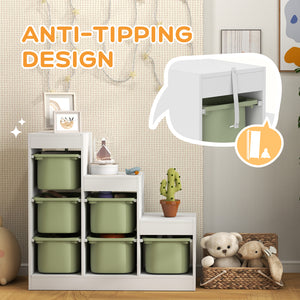 Étagère de rangement à 3 niveaux avec 6 bacs en plastique, vert