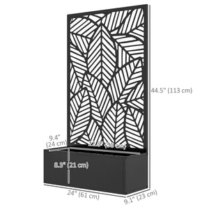 Jardinière surélevée en métal avec panneau d'intimité et bac à fleurs, fixation murale ou autoportante, noire