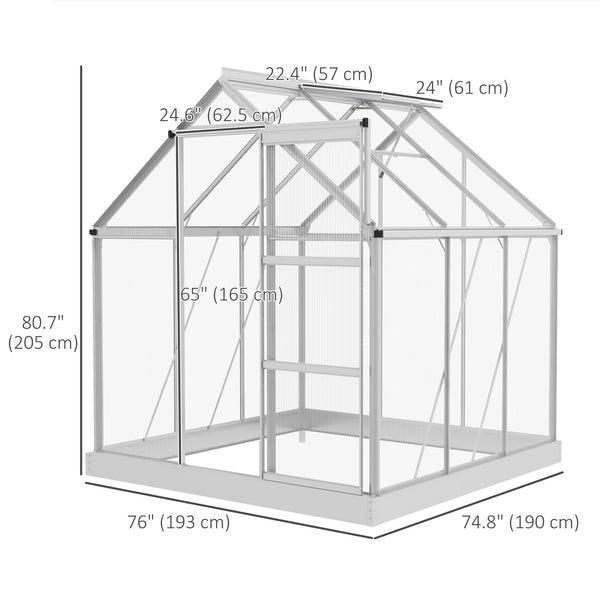 Polycarbonate greenhouse with sliding door, window, aluminum frame and foundation