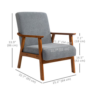 Fauteuil de salon avec assise large et rembourrage épais, gris