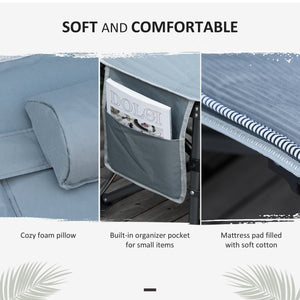 Lit de camp pliant avec matelas et oreiller, gris foncé