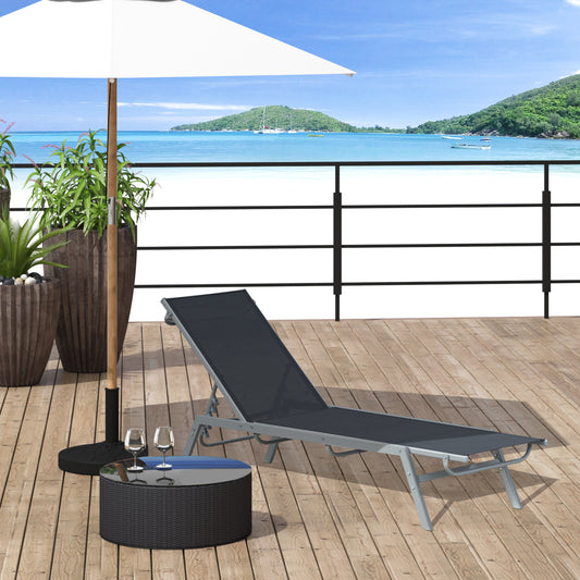 Chaise longue d'extérieur avec dossier 5 positions, noire
