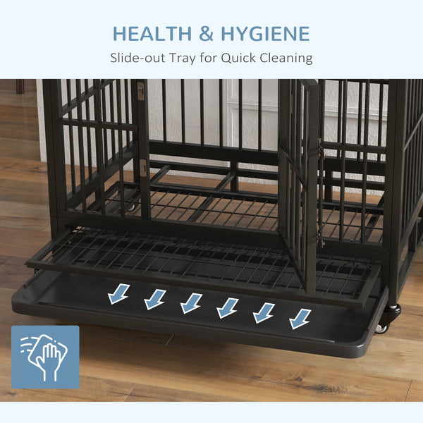 Cage robuste en acier avec roulettes, grise