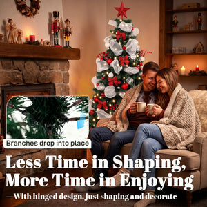 6ft Prelit Christmas Tree Spruce, Remote, Hinged, Artificial Xmas Tree with 8 Modes, 800 Tips, 200 LEDs, Green Red