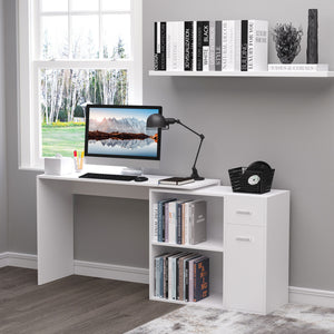 Bureau d'angle pivotant à 180° avec étagère de rangement, blanc