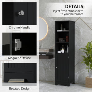 Armoire de rangement haute de salle de bain avec étagère réglable, 3 étagères ouvertes, noire