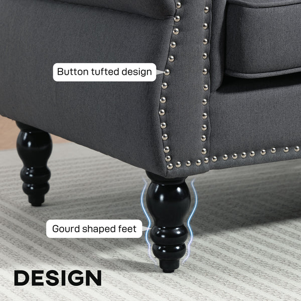 Canapé 2 places élégant à dossier mi-haut avec pieds en bois d'hévéa, gris foncé