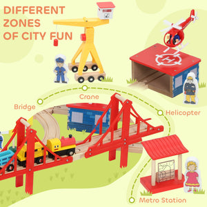 Qaba 133-piece wooden train set with tracks, battery-operated train, crane, bridge and accessories, for children aged 3 and up