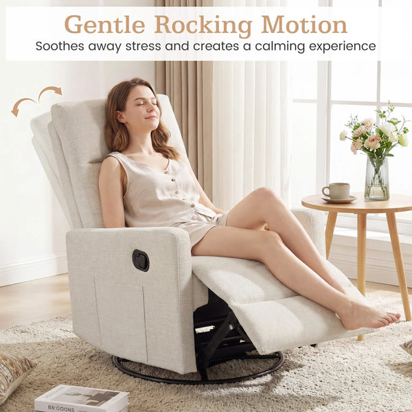 360° Swivel Rocker Recliner with Upholstered Back, Gray