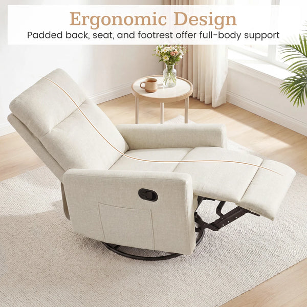360° Swivel Rocker Recliner with Upholstered Back, Gray