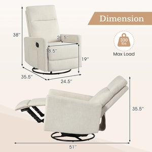 360° Swivel Rocker Recliner with Upholstered Back, Gray