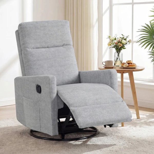 Fauteuil à bascule pivotant à 360° avec dossier rembourré, gris