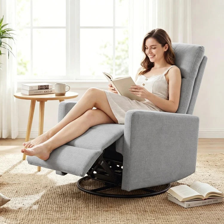 Fauteuil à bascule pivotant à 360° avec dossier rembourré, gris