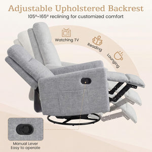 Fauteuil à bascule pivotant à 360° avec dossier rembourré, gris