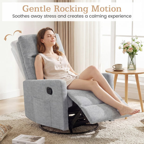 Fauteuil à bascule pivotant à 360° avec dossier rembourré, gris
