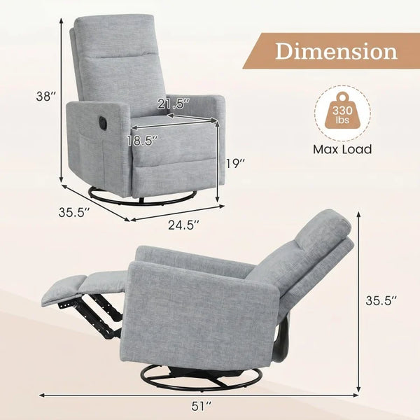 Fauteuil à bascule pivotant à 360° avec dossier rembourré, gris