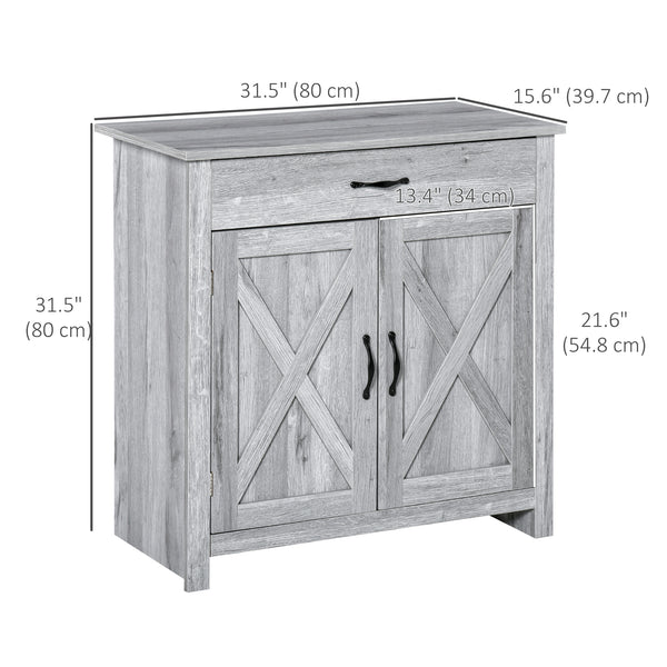 Buffet de style ferme avec portes coulissantes de style grange, finition gris veiné
