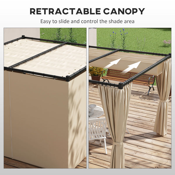 Pergola rétractable 10' x 10' avec rideaux, pour barbecue, patio, terrasse, beige