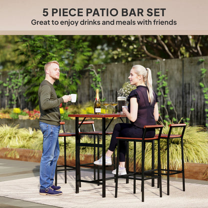 Ensemble de bar Outsunny 5 pièces avec table de 119 cm et 4 tabourets de bar, pour jardin, balcon, véranda, piscine, pelouse, marron