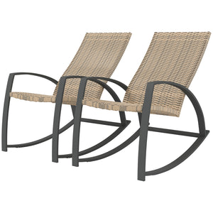 Ensemble de 2 chaises à bascule en rotin avec dossier haut et accoudoirs,  kaki