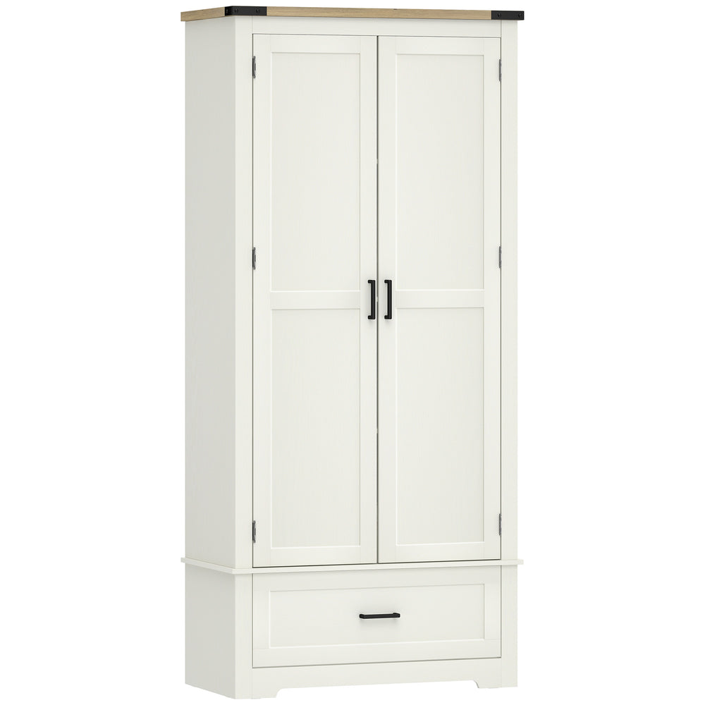 Armoire de cuisine de style ferme avec 2 portes, un tiroir et des étagères réglables, blanc crème