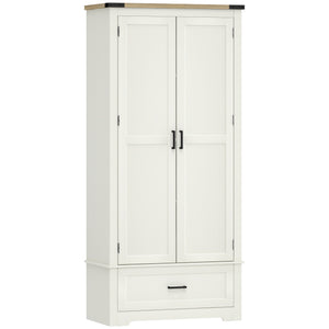 Armoire de cuisine de style ferme avec 2 portes, un tiroir et des étagères réglables, blanc crème