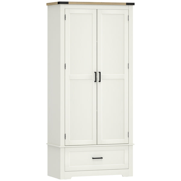 Armoire de cuisine de style ferme avec 2 portes, un tiroir et des étagères réglables, blanc crème