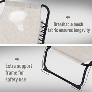 Chaise longue pliante avec appui-tête, crème