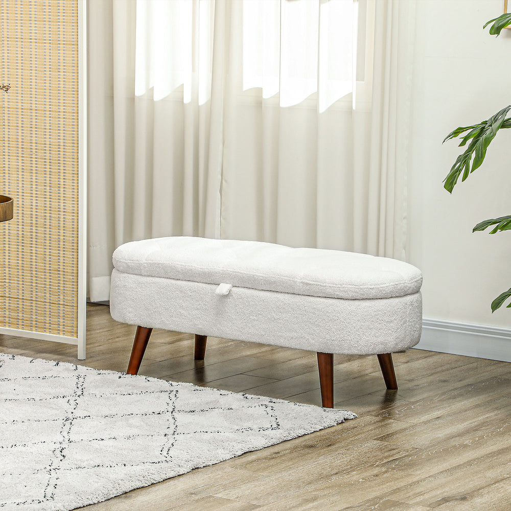 Banc de chambre avec rangement capitonné en polaire, blanc
