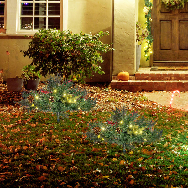 Petit sapin de Noël artificiel illuminé de 1,5 pi avec cocottes et baies rouges – Intérieur et extérieur