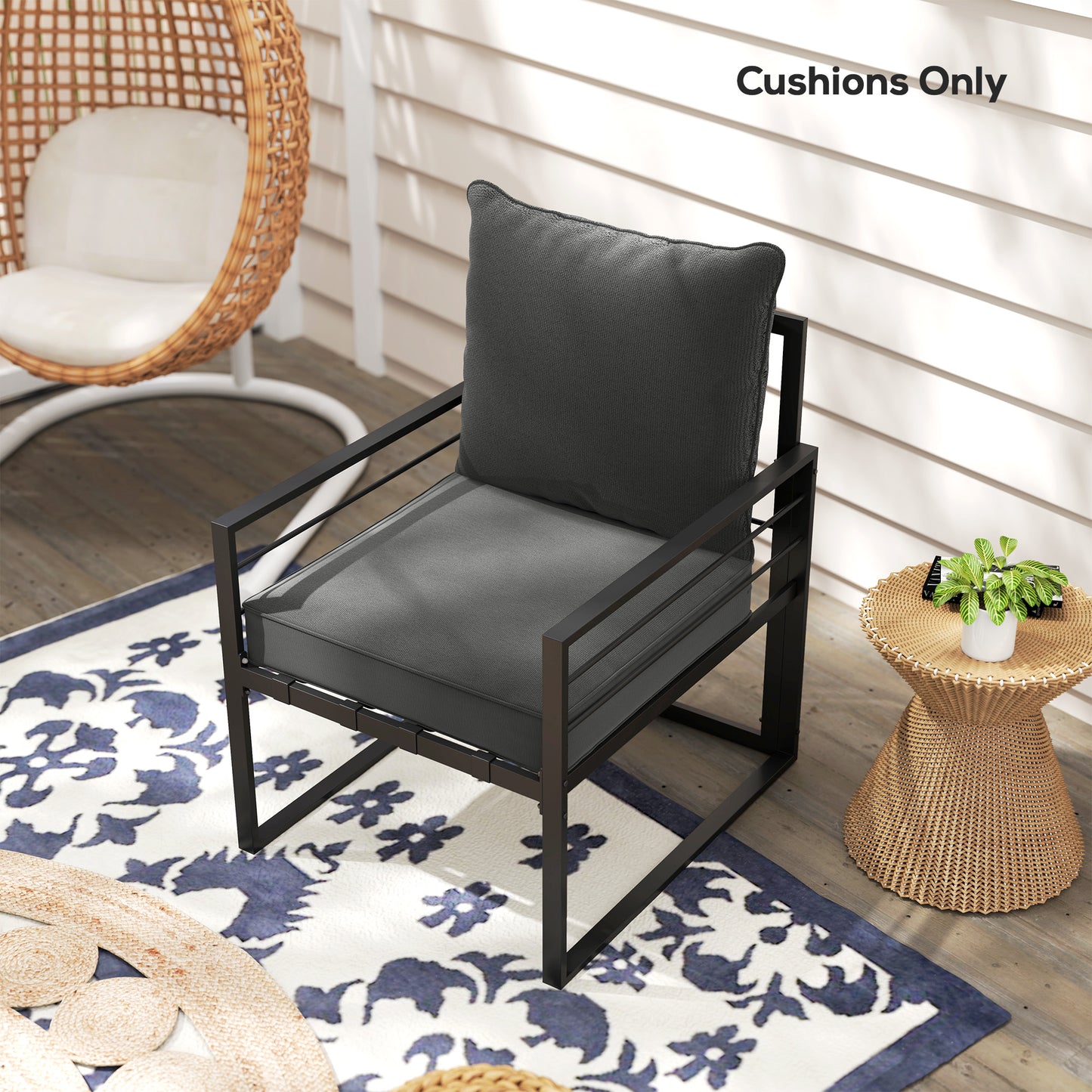 Coussins épais et profonds pour siège d'extérieur avec coussin de dossier, gris anthracite