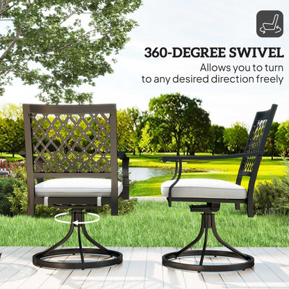 Lot de 2 chaises pivotantes et à bascule en métal avec coussin et accoudoirs