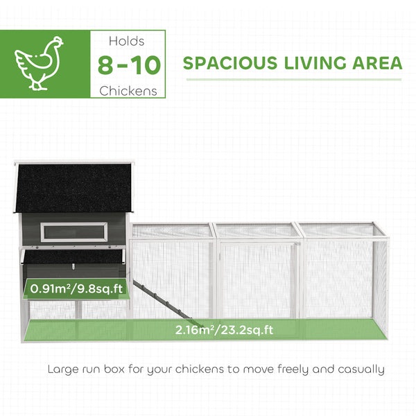 137" Wooden Chicken Coop with Chicken Run, Nesting Box, Dark Grey