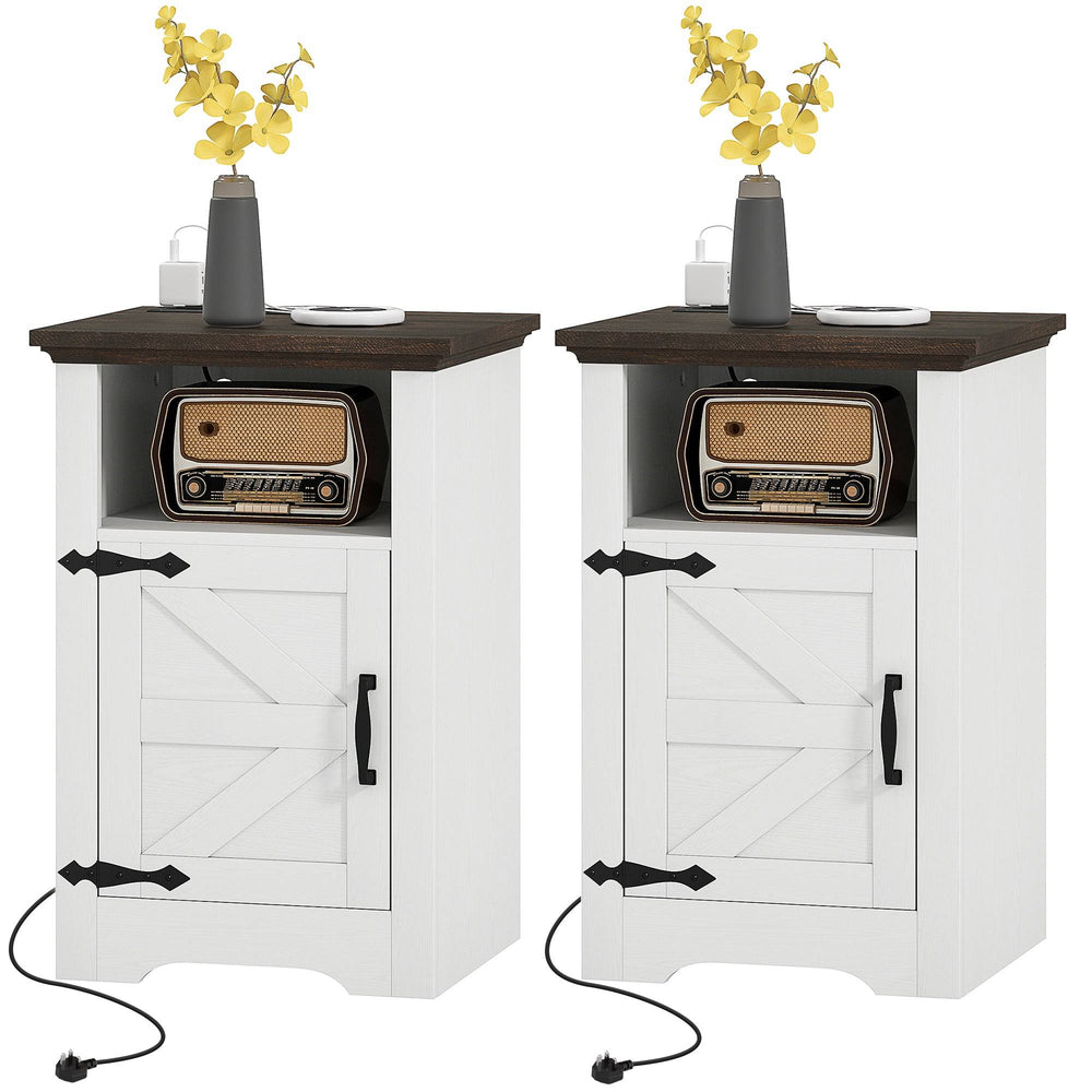 Lot de 2 tables d'appoint, tables de chevet avec prises de charge, blanc
