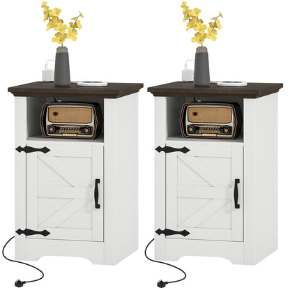 HOMCOM Set of 2 Side Tables, Night Stands with Charging Outlets, White |