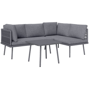 Ensemble de mobilier de jardin 3 pièces en résine tressée en forme de L avec coussins, gris