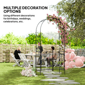 Arche de jardin en acier de 2,1 m avec portail, treillis pour plantes grimpantes, rosiers, vignes, arche de mariage pour extérieur, jardin, pelouse, arrière-cour, noir