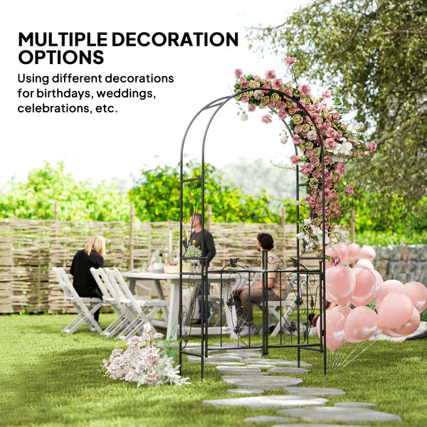Arche de jardin en acier de 2,1 m avec portail, treillis pour plantes grimpantes, rosiers, vignes, arche de mariage pour extérieur, jardin, pelouse, arrière-cour, noir