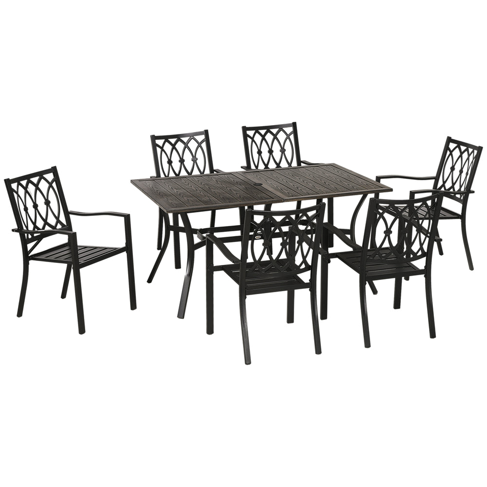 7-Piece Outdoor Dining Set with Stacking Chairs and Wooden Seat, Brown