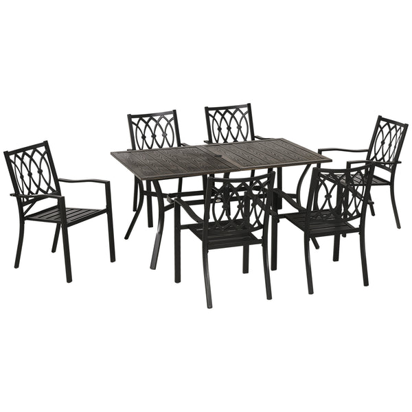 7-Piece Outdoor Dining Set with Stacking Chairs and Wooden Seat, Brown
