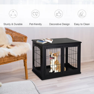 Cage pour chien en bois de 26 pouces avec double porte, noire