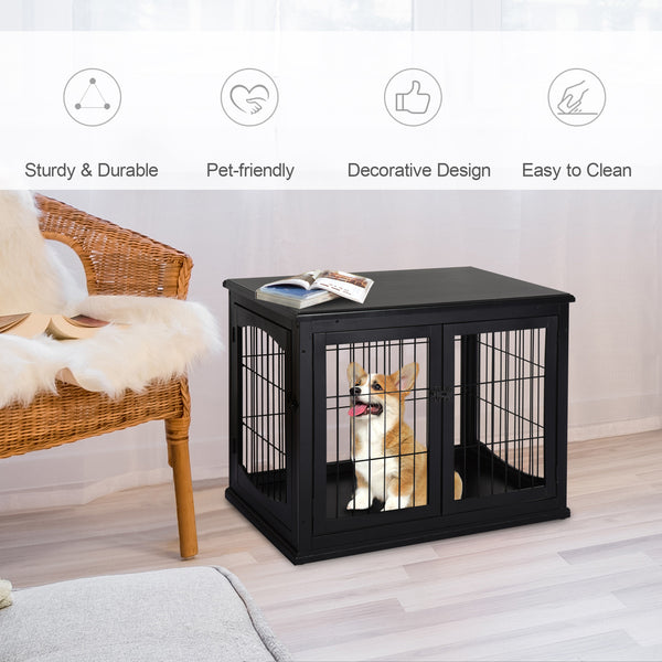 Cage pour chien en bois de 26 pouces avec double porte, noire
