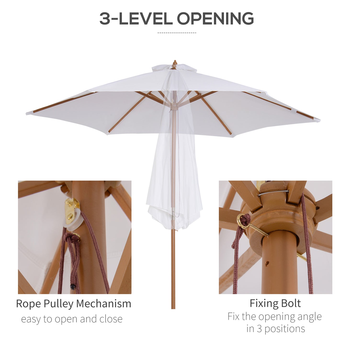 Outsunny 9' x 8' H Patio Umbrella, Hardwood Frame, Outdoor Beach Umbrella, White